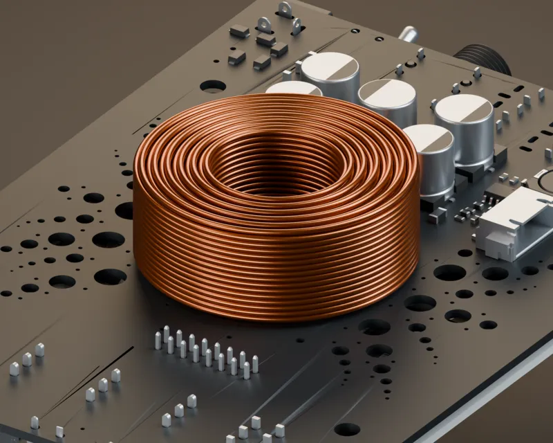 The air-core coil on the control board, close up